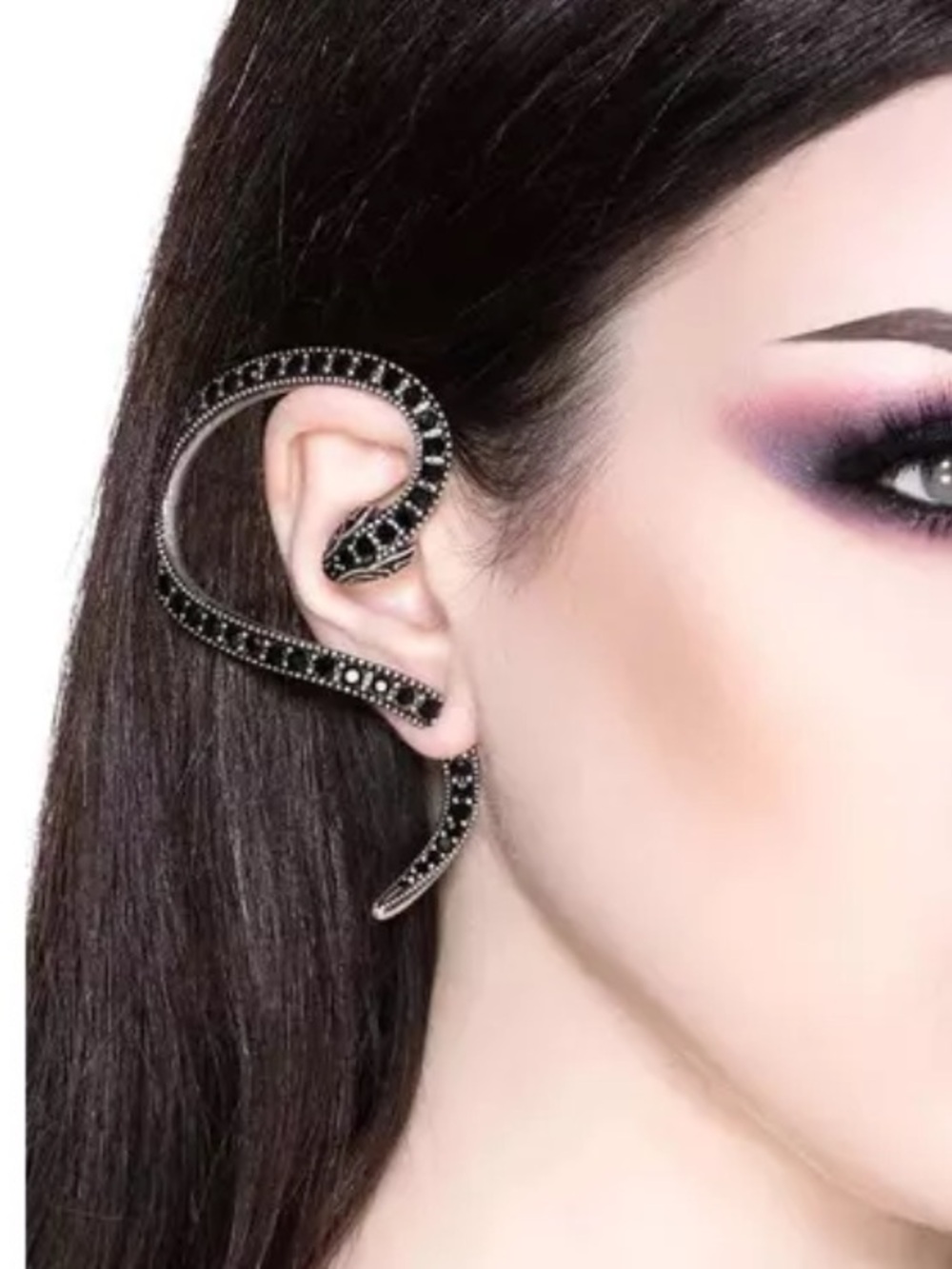 KILLSTAR Temptation gun Metal Snake Earring black paved stones new statement gem